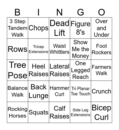 Fitness Bingo Card