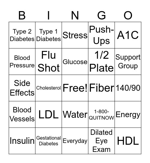 Diabetes dia-BINGO Card