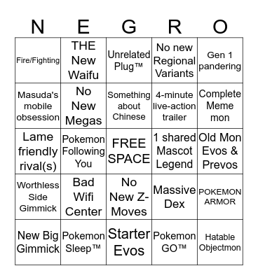 Pokemon SWSH Direct Bingo Card