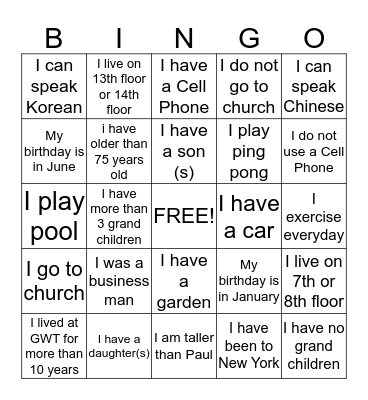 Untitled Bingo Card