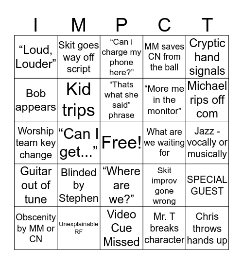 IMPACT Bingo Card