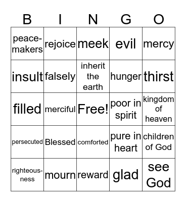 BEATITUDES Bingo Card
