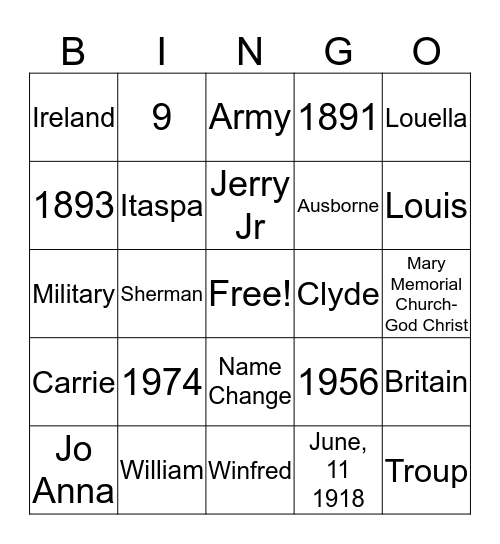 Untitled Bingo Card