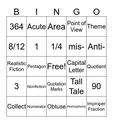 4th Grade Review Bingo Card