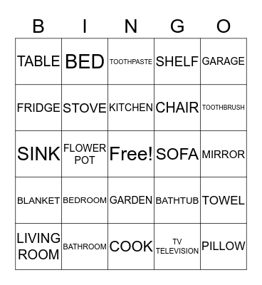 ROOMS AND FURNITURE Bingo Card