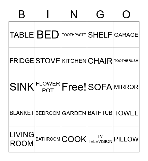 ROOMS AND FURNITURE Bingo Card