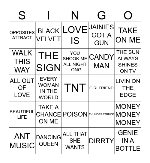365 ARTISTS STARTING WITH THE LETTER A Bingo Card