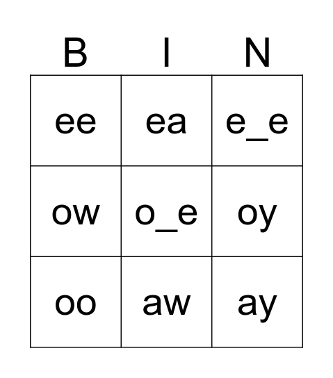 vowel blends Bingo Card