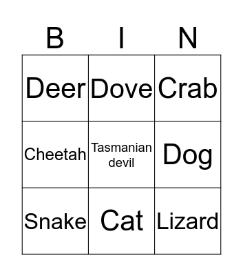 Animals Bingo Card