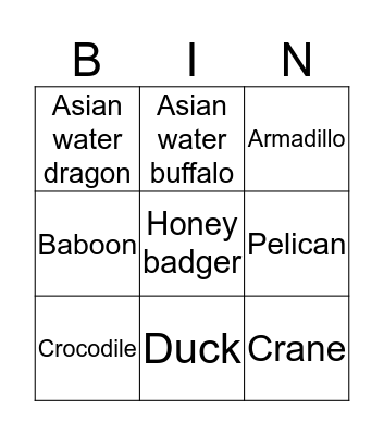 Animals Bingo Card