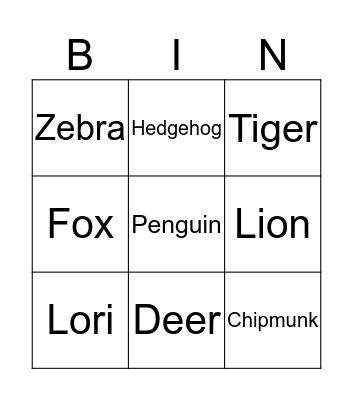 Animals Bingo Card