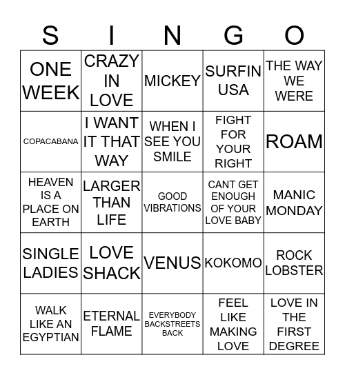 366 ARTISTS STARTING WITH THE LETTER B Bingo Card