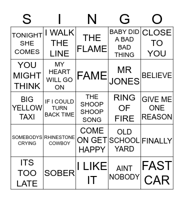 367 ARTISTS STARTING WITH THE LETTER C Bingo Card