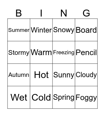 Weather/Seasons Bingo Card