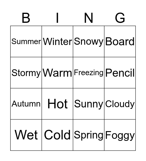 Weather/Seasons Bingo Card