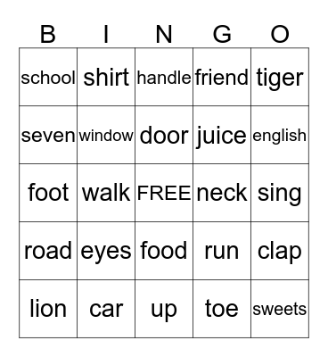 Word Bingo Card