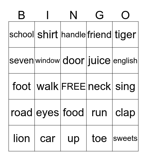 Word Bingo Card