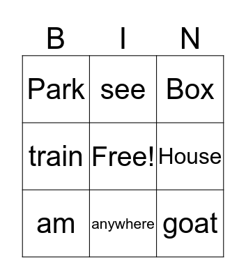 Rhyme Bingo Card