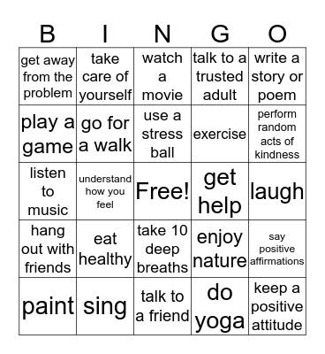 Coping Skills Bingo Card