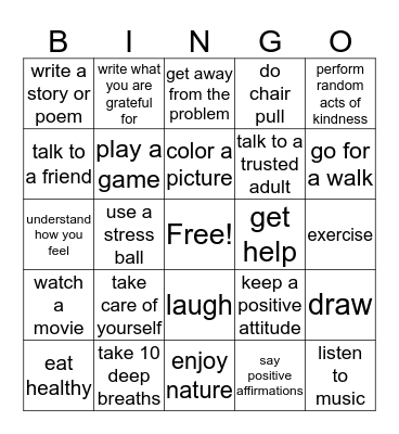 Coping Skills Bingo Card