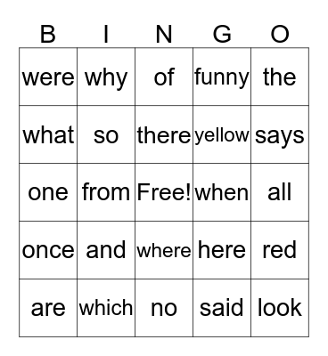 Tricky Word BINGO Card