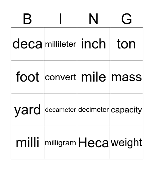 Chapter 10 Vocab Bingo Card