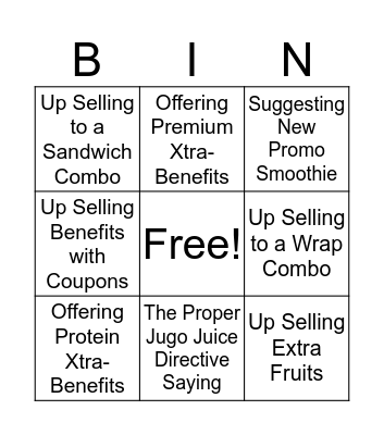 COMPLETION OF UP SELLING Bingo Card