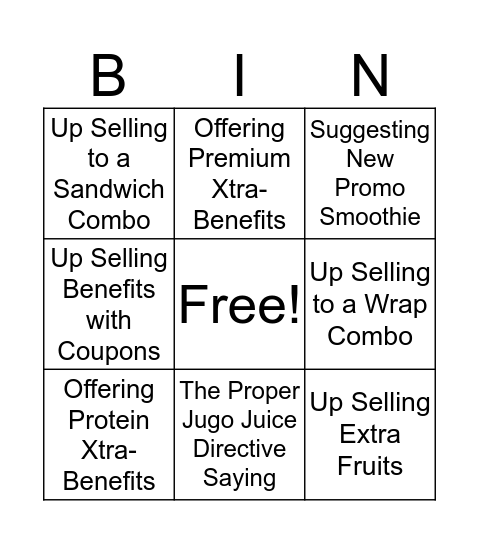 COMPLETION OF UP SELLING Bingo Card