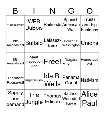 US History Unit 4 Review Bingo Card