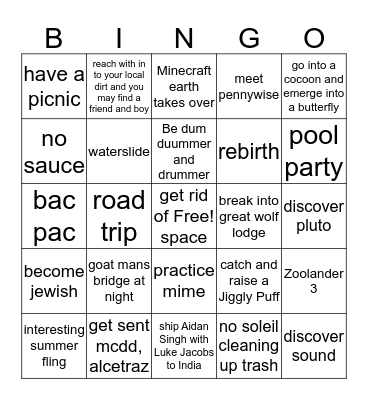 summer bingo Card