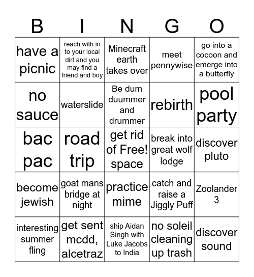 summer bingo Card