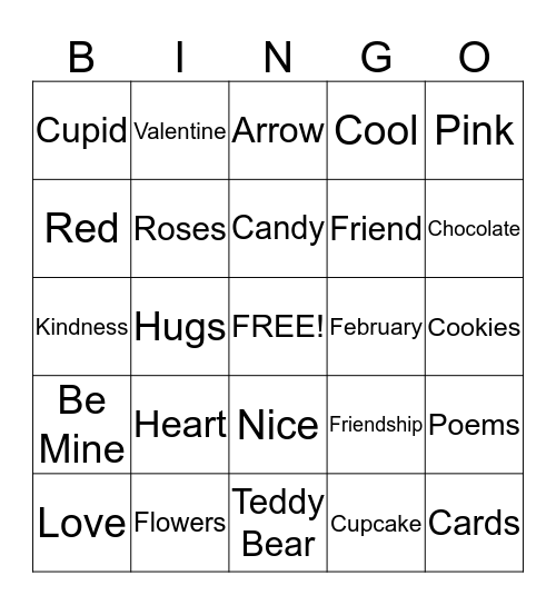 Valentines Day Bingo Card