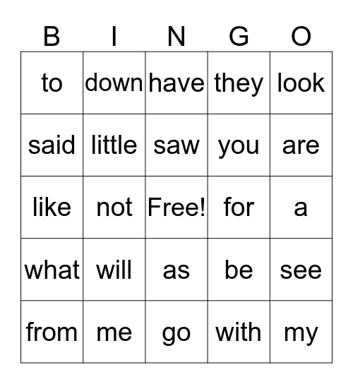 Sight Words (K) Bingo Card