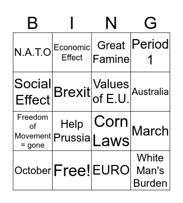 BREXIT Bingo Card