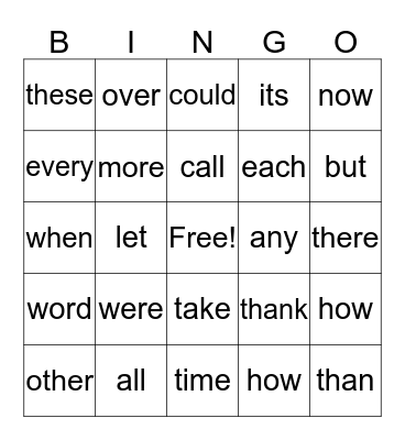 Sight Words (1) Bingo Card