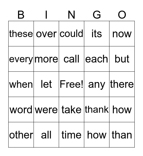 Sight Words (1) Bingo Card