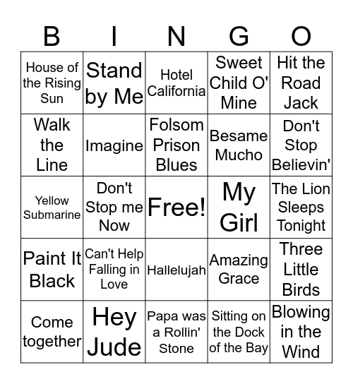 Random Music Bingo Card