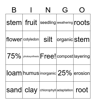 Soil/Plants Bingo Card