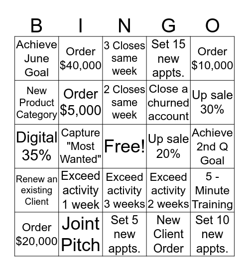 Sentinel Sweepstakes Bingo Card