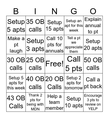 OB SALES Bingo Card