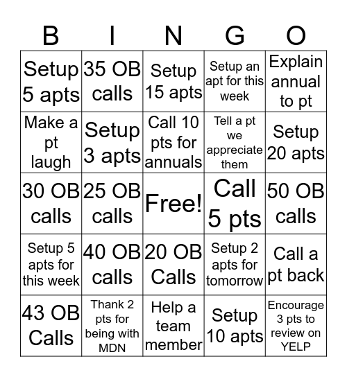 OB SALES Bingo Card