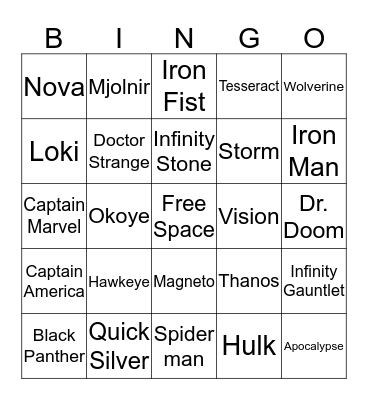 Marvel Bingo Card