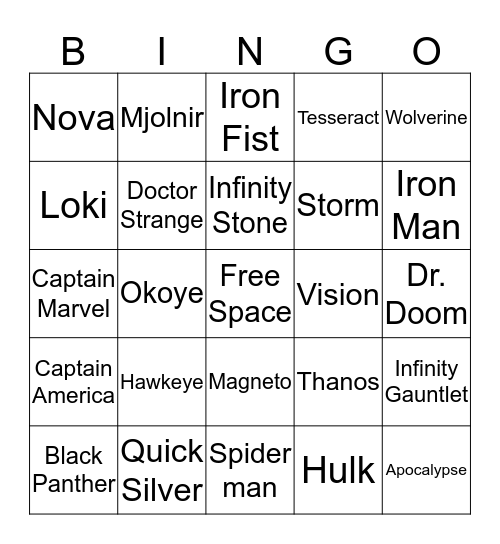 Marvel Bingo Card