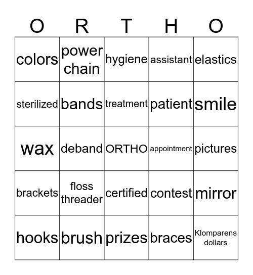 ORTHO Bingo Card