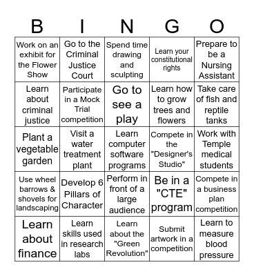 Academy Fair Bingo Card