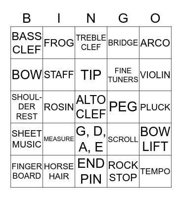 THE STRING FAMILY Bingo Card