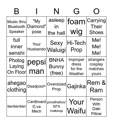 Anime Convention Bingo Card