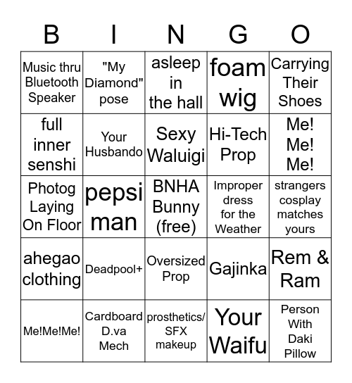 Anime Convention Bingo Card