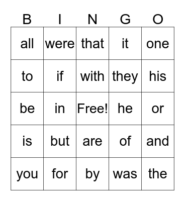 Sight Words Quarter 1 Bingo Card