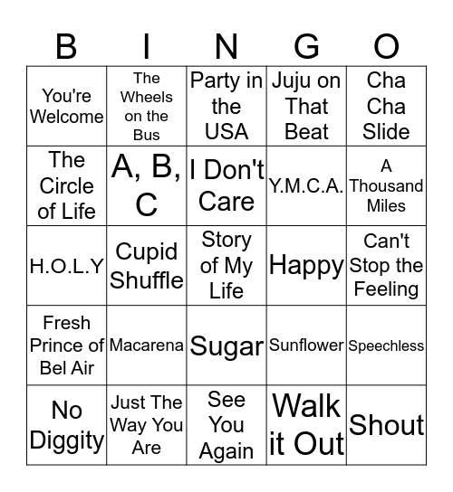 Singo!! Bingo Card